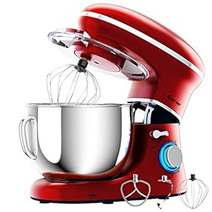 COSTWAY Stand Mixer, 660W Electric Kitchen Food Mixer with 6-Speed Control, 6.3-Quart Stainless Steel Bowl, Dough Hook, Beater, Whisk (Red-update)