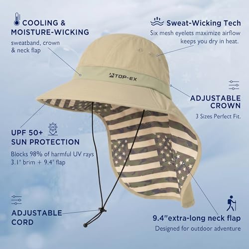 Image of TOP-EX Cooling Sun Hat with Neck Flap - UPF 50+ Wide Brim Breathable Hat for Hiking, Fishing & Big Heads