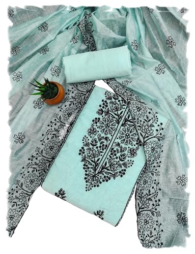 Image of Sidhidata Cotton Women's Chanderi Embroidery Work Unstitched Salwar Suit Dress Material With Chanderi Embroidered Dupatta