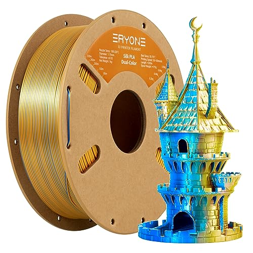 Image of ERYONE Silk Dual Color PLA Filament 3D Printer 1.75mm + /- 0.03mm, Bicolor Filament Two Tone PLA 1KG(2.2lbs) Cardboard Spool, Gold Blue