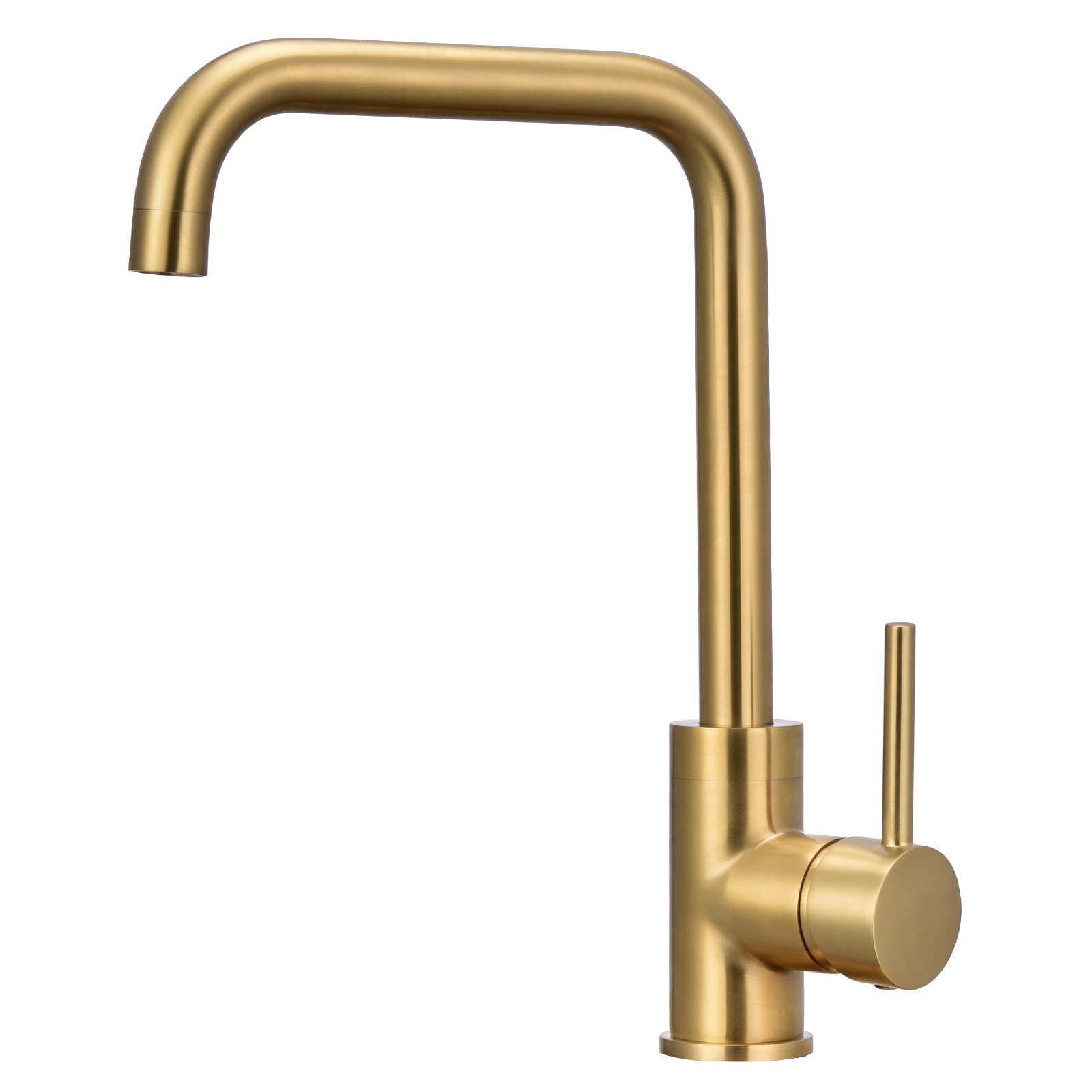 Kitchen Sink Mixer Tap Gold 360 Swivel Spout with Aerator Rectangle Design Single Lever Monobloc Faucet Mono Taps Mixers Brushed Gold Kitchen Mixer Taps 1 Hole in Gold