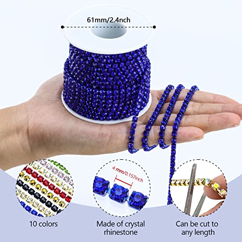 Dowarm 10 Yards 4Mm Crystal Rhinestone Chain Trim For Sewing Crocs Shoes, Ss16 Rhinestone Chain For Craft Cups Jewelry Wedding Bouquet Diy Decoration, Sewing Close Chain Trim, Dark Blue / Sapphire #TOP1