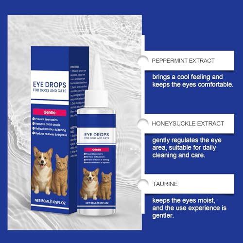 Augentropfen für Hunde und Katzen,Hundeaugentropfen,lindern Augenreizungen und Allergien, helfen bei trockenen Augen und Bindehautentzündungen, Hundetränenfleckenreiniger