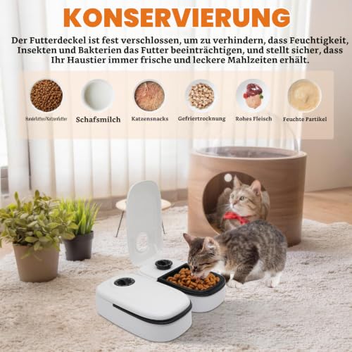 Idota Futterautomat für Katzen, Futterautomat Katze für 2 Mahlzeiten mit 48 Stunden Timer 700ml Automatisierte Futterspender für Katzen und kleine Hunde zum Nassfutter und Trockenfutter - Schwarz