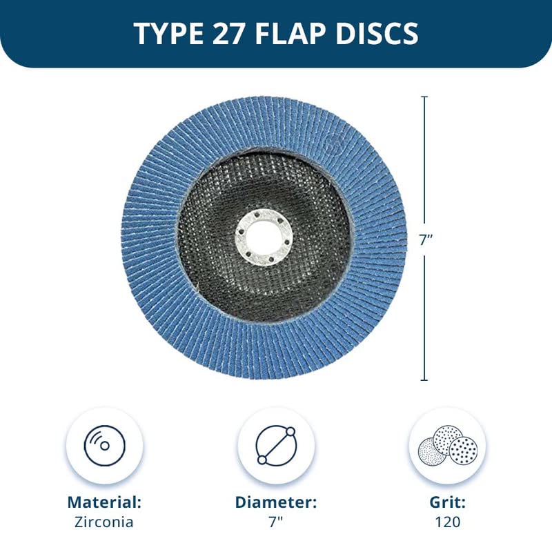 Miniatura 23 de Benchmark Abrasives Discos de solapa tipo 27 de circonita jumbo de alta densidad de 7 x 7/8 pulgadas para amoladora angular, discos de lijado de 7