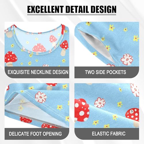 Red Mushroom Flowers Pajama Set Pajamas Sleepwear Nightwear Loungewear Clothes Set B04051534