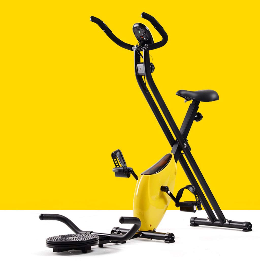BAOYUAN Folding Exercise Bike, Fitness Bicycle with Disc for Exercising Waist, Magnetically Controlled Flywheel Yellow