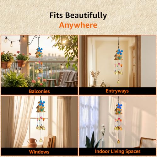 Image of Amazon Basics Decorative Wind Chimes for Balcony, Home & Garden | Pleasant Sound | Handcrafted | Metal Chime for Home Decor & Gifting | Color Gold | Material: Aluminum | Size: 46L x 6.5W x 6.5H cms