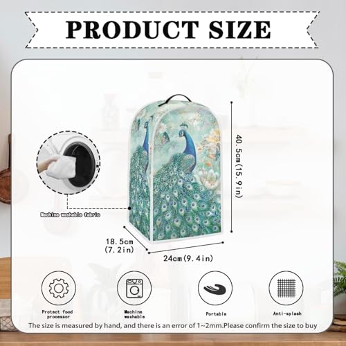 Image of Peacock Small Blender Covers for Kitchen Counter with Top Handle Portable Food Processor Dust Cover Machine Washable Blender Storage Bag