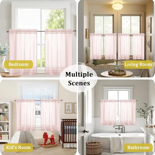 OWENIE Blush Striped Kitchen Curtains - Short Semi Sheer Cafe Curtains Tier 36 Inch Length 2 Panels Set, Light Filtering Textured Airy Modern Drapes for Bathroom Bedroom Small Window, 2PCS 30" Wx36 L by OWENIE - Used condition - Image 6