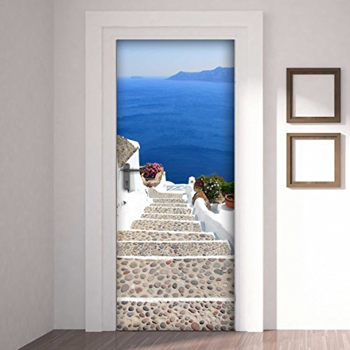 Adesivi Per Porte In Pvc Premium, Door Cover Santorini Scale, Applicazione Facile E Senza Bolle, Rivestimenti Per Porte Da Interno 83 X 210 Rifilabili