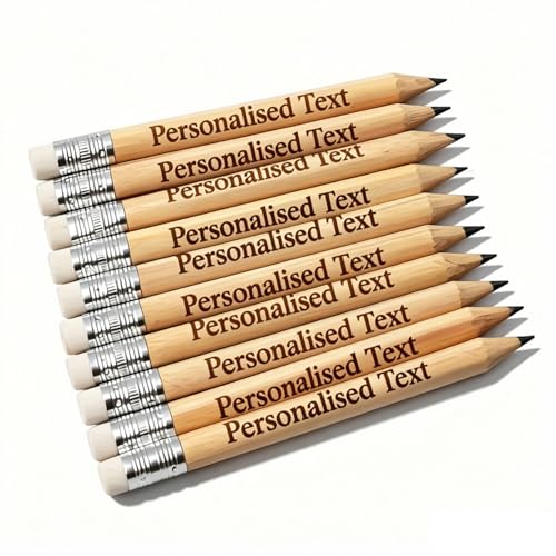 Personalised Engraved Pencils 10-100 PCS Half Size Mini Golf Pencils 10cm with Eraser Individual Text Logo or Pattern Customised Writing Sticks for School Wedding Retirement Parties