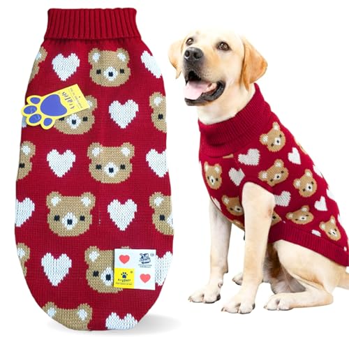 Image of A+a Pets' Cozy Knitted Flannel Sweater - Soft, Warm, Comfortable Fleece, Cold Weather Clothes for Dogs and Cats (Xmas, Maroon, L)