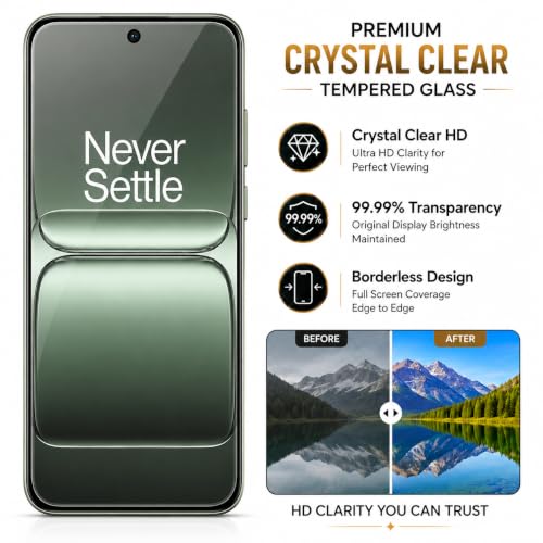 Image of ArmourPro 3D Borderless Tempered Glass for OnePlus 13s, Set of 2 HD Clear Screen Protectors with 3D Curved Edges, 9H Hardness, Oleophobic Coating, Case Friendly