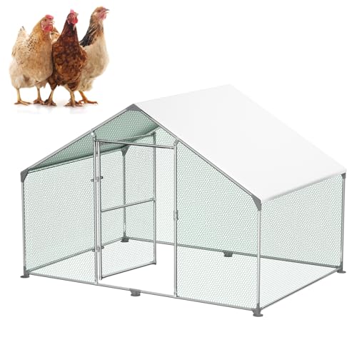 Froadp Gallinero Pajarera Exterior Recinto para Gallinas Camperas con Cubierta de Protección Solar de PE Jaula para Gallinas con Estructura de Acero Galvanizado para Conejos Avicultura (3x2x2m)