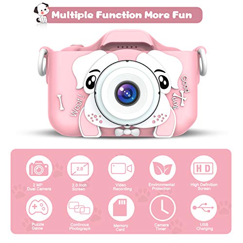 Câmera infantil, câmera dupla digital de 20,0 MP recarregável com tela IPS de 2,0 polegadas (Rosa)