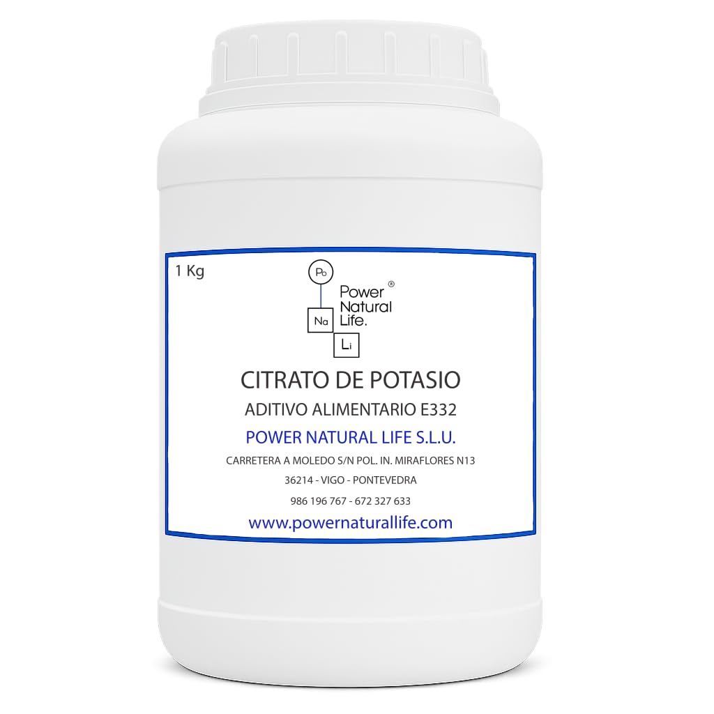 Citrato de Potasio en Polvo | Power Natural Life | Bote 1 kg | Aditivo Alimentario E332(ii) | Uso Alimentario, Técnico e Industrial | Regulador de Acidez y Estabilizante