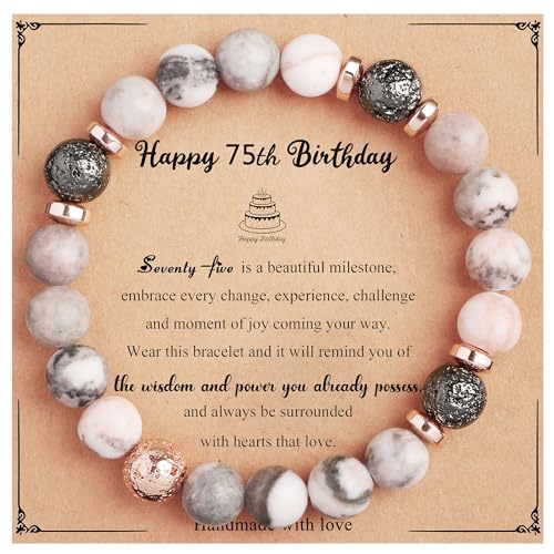 Yiyang 75th Birthday Gifts for Women, Natural Stone Bracelet 75 Year Old Birthday Gifts for Born in 1951 Happy 75th Birthday Card Gift for Mom Grandma Sister