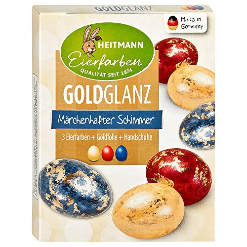 Heitmann Eierfarben Goldglanz - 3 flüssige Kaltfarben, 4 Dekorfolien - Ostern - Ostereier bemalen, Ostereierfarbe