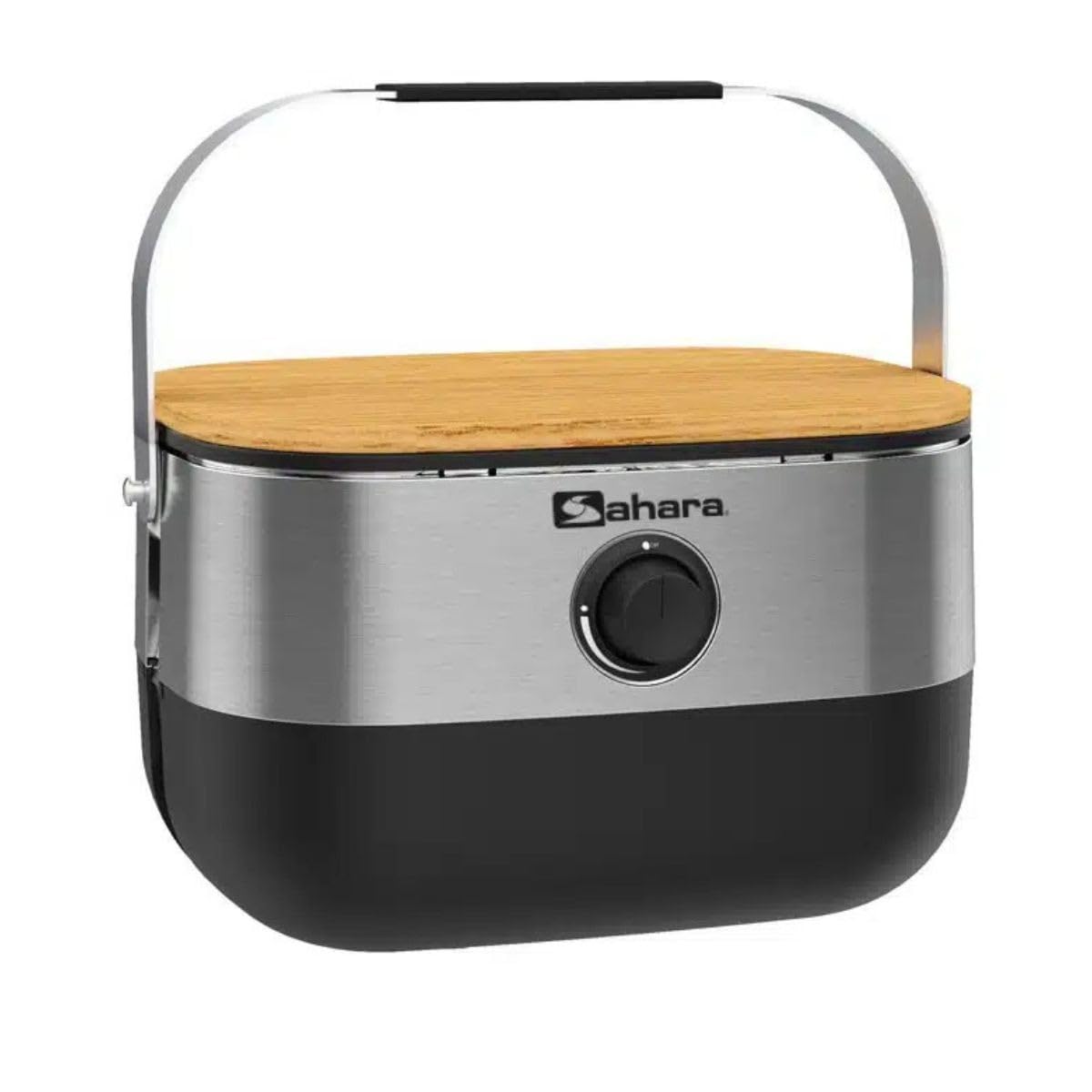 Sahara – Barbacoa de gas portátil compacta de 2,7 kW, rejilla de hierro fundido, mini barbacoa de mesa, tabla de cortar madera de 2 a 4 personas