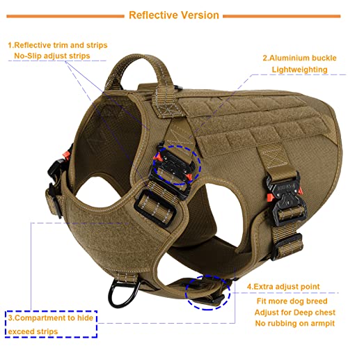 Icefang Tactical Dog Harness With 4X Metal Buckle,Dog Molle Vest With Handle,No Pulling Front Clip ,Hook And Loop Panel For Walking Training Hiking (Large (Pack Of 1), Reflective Brown) #TOP2