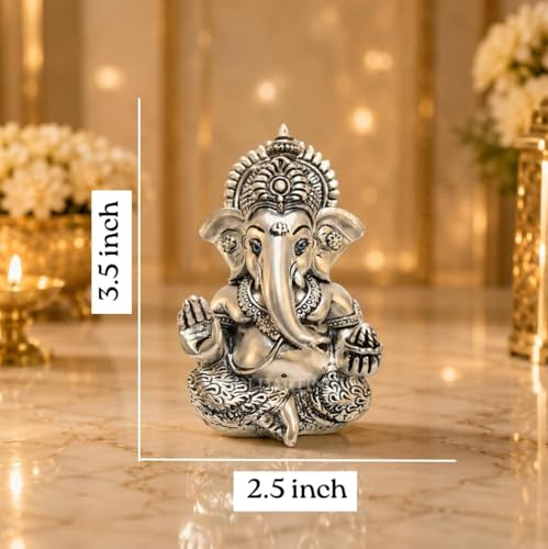 Image of Gold Art India Lord Ganesha 999 Silver Plated Idol | Antique Matte Finish | Premium Velvet Gift Box | Ganesh Murti for Car Dashboard, Home Temple, Office Desk | Luxury Spiritual Gift for Housewarming
