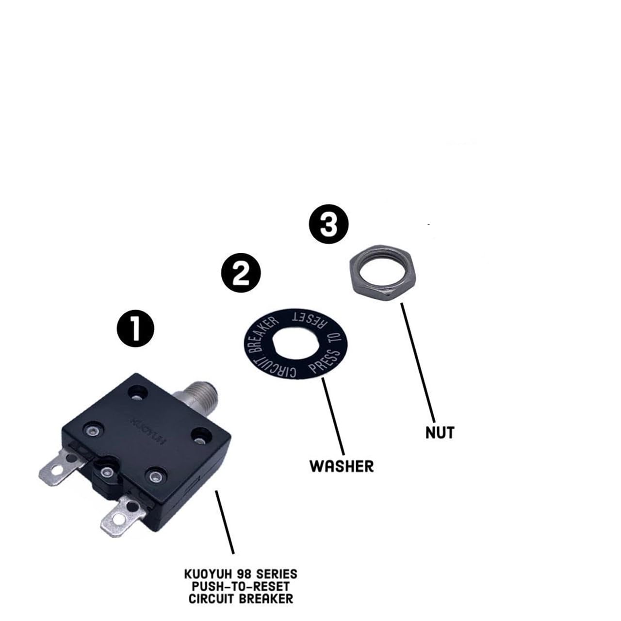 1 x KUOYUH 98 Serie 125/250VAC 32V DC 50/60Hz Druckknopf Manuelle Reset Thermo-Überlastungsschutzschalter mit transparenter, wasserdichter Staubkappe 3-70A (20A 1pc)
