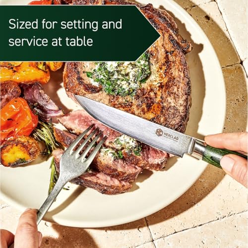 HexClad Steak Knife Set, 4-Pieces Damascus Stainless Steel Blades, Full Tang Construction, Pakkawood Handles - Image 6