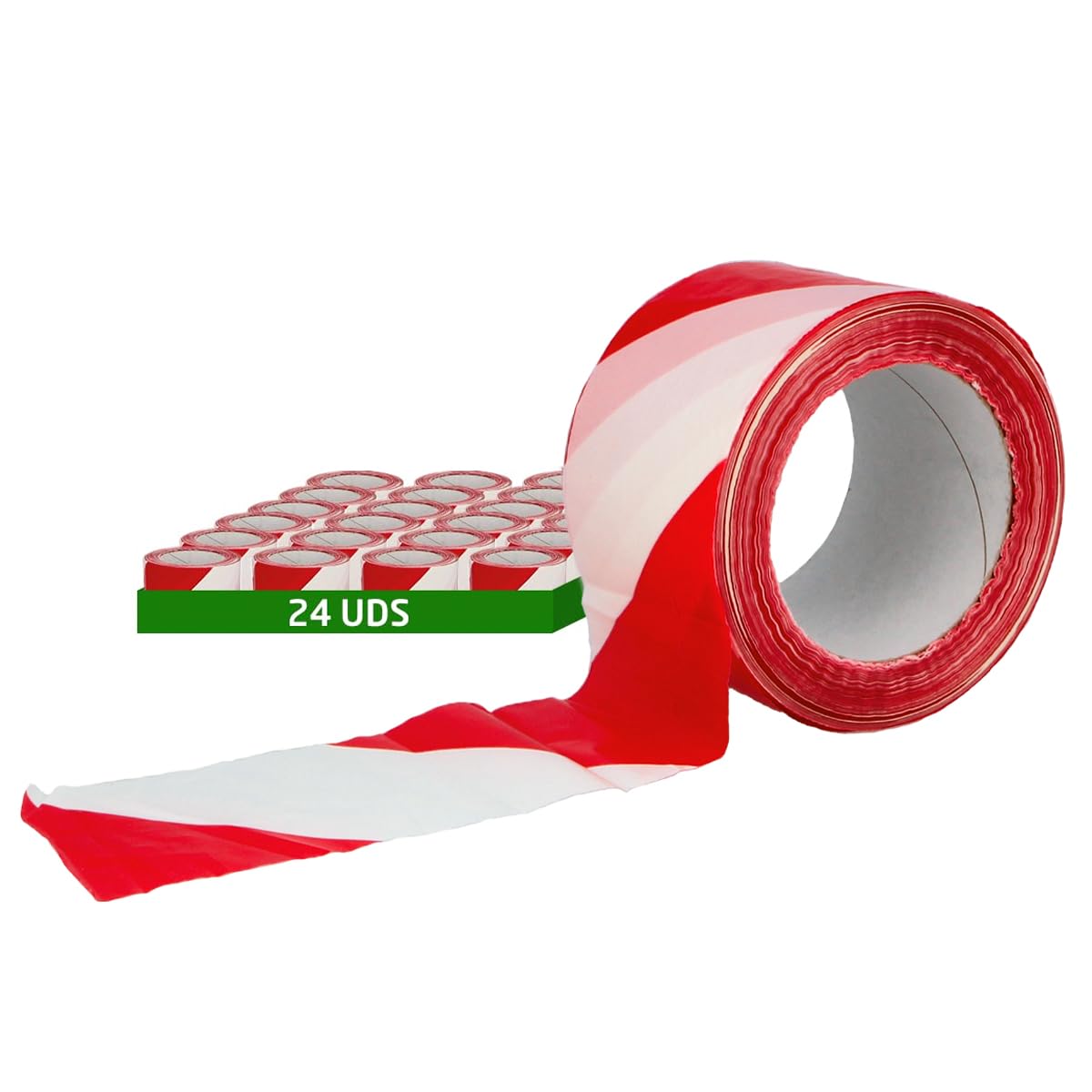 Amig - Pack de 24 Cintas de Balizamiento - Para Señalización y Advertencia de Peligro - Resistentes al Agua y Flexibles - Polietileno de Baja Densidad LDPE - 70mm x 200m - Cinta Rojo y Blanco