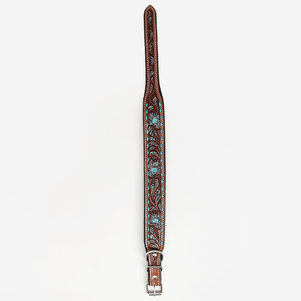 Sml Hilason Western Floral Hand Painted Tooled Heavy Duty Genuine Leather Dog Collar