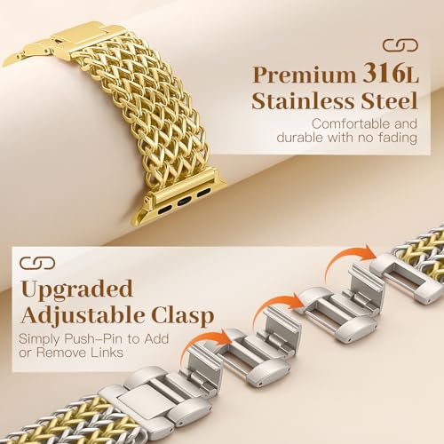 Image of Metal Band Compatible with Apple Watch Bands for Women 40mm 41mm 42mm 38mm 44mm 45mm 46mm 49mm, Dressy Stainless Steel Link Bracelet, Designer Strap for iWatch Series 11 /SE /10 /9 /8 /7 /6 /5 /4 /3 /2 /1 /Ultra