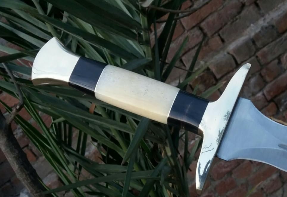 Empire -26 Inch Long Handmade J2 Steel Double Edge Combat Sword With Sheath - Camel Bone & Bull Horn Grip Hunting Sword Survival Sword Sharp edge - Traditional Hardening Process - Full Tang - Best Git