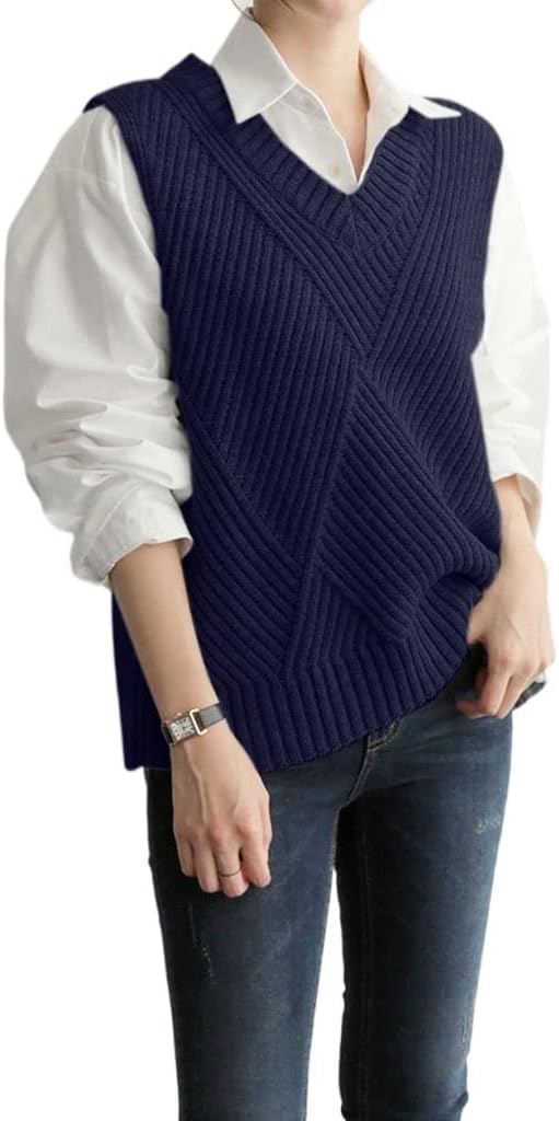 Knitted Undershirt Women Spring Retro Loose Sweater Vest Outside
