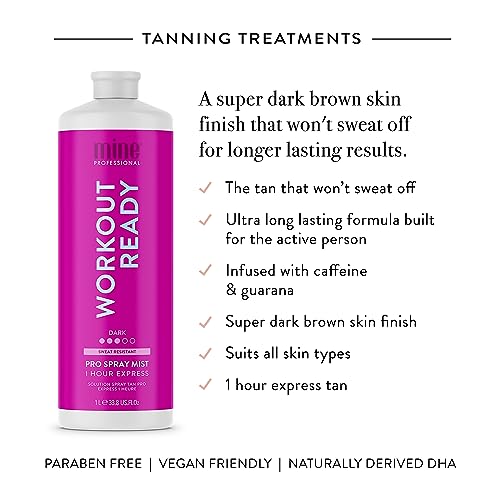 Image of MineTan Spray Tan Solution | Workout Ready - Fake Tanning Mist Best for Dark Bronzed Glow Skin Finish, Fast Drying, 1 Hour Express, Hydrating, Salon Professional Formula, Vegan, 33.8 Fl Oz