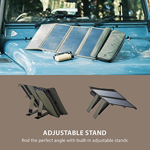 Image of ELECOM NESTOUT Portable Solar Panel, Dual USB-A Ports, 28W Power Generation Charger for Phone Camping, Durable Water-Resistant Ripstop Nylon, Foldable Lightweight, Adjustable Stands (2-Panel)