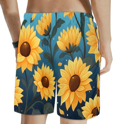 Men's Swim Trunks Size S Sunflower Painting with Mesh Lining Soft Breathable Quick Dry Beach Shorts Yellow2