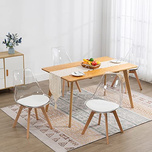 Anour Modern Dining Chairs Set Of 4, Clear Kitchen Chairs, Acrylic Accent Seat Cushions Made Pu Leather And Solid Beech Legs, Suitable For Room, Living Bedroom #TOP12