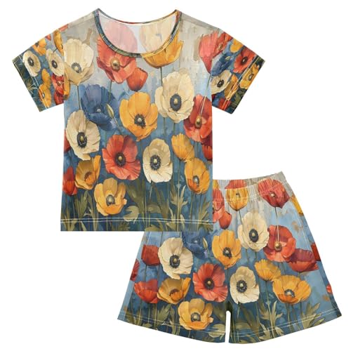 senya Short Sleeve Pajamas Sets Summer Cotton Sleepwear Vibrant California Poppies