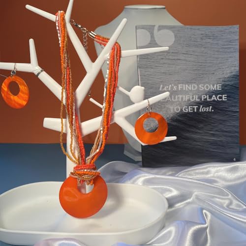 Coiris Multi Strand Statement Colorful Beaded Necklace with Big Circle Shell Pendant for Women2