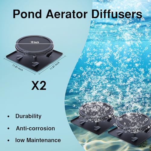 PATIOASIS Pond Aerator Kit 3/4 HP Heavy Duty Compressor 5.76CFM Supports Large Lakes up to 3 Acres Outdoor Pond Oxygen Pump 100ft Upgraded Sinking Tubing + 2 Bubble Diffusers
