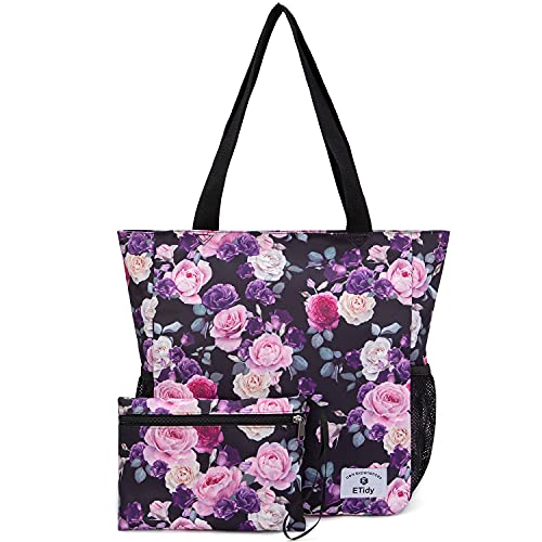 Image of ETidy Large Capacity Foldable Tote Bag With Zipper | Water-resistant, Lightweight, Sandproof, Beach Bag, Gym Bag, Travel Shopping Bag