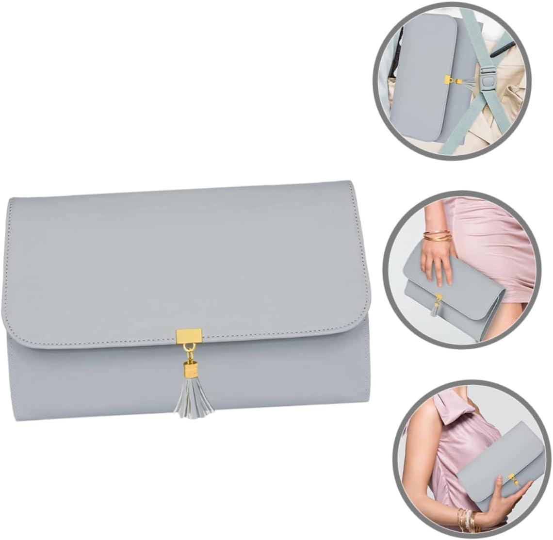 TIDTALEO Jewelry Travel Organizer Roll Portable Jewelry Storage Bag for Necklaces Earrings Multi-functional Travel Case Compact Design Grey Color