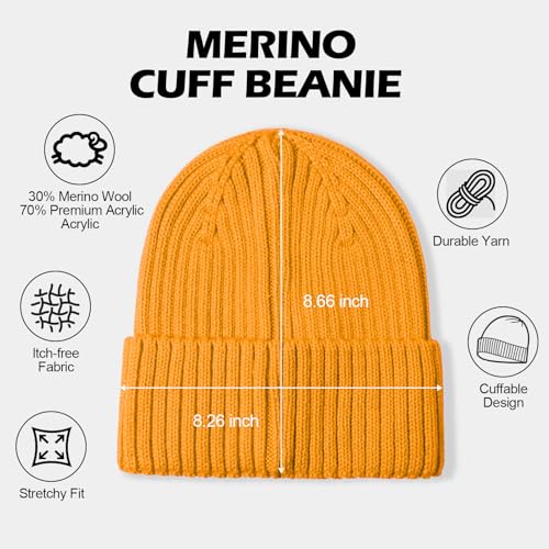 ACTLATI Kids Merino Wool Beanie Hat Winter Boys Girls Ribbed Knit Beanies Caps Unisex Cuffed Skull Caps 7-14 Years3