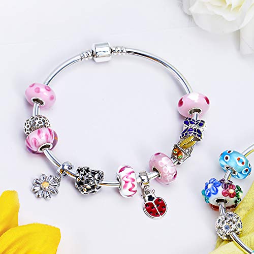 Cristal de Murano rosa floral con núcleo de plata de ley .925 para pulseras de mujer 5