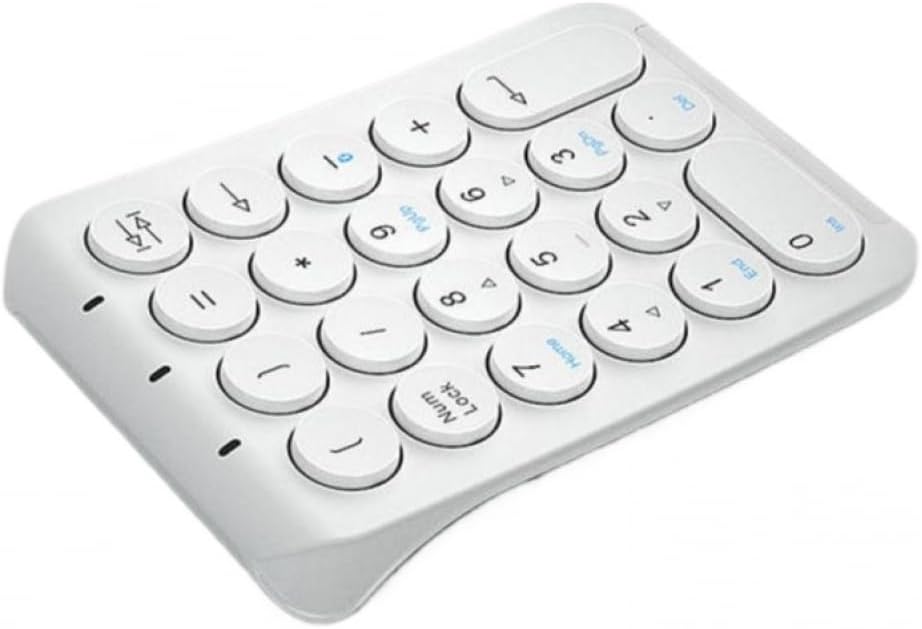 Wireless Number Pad Rechargeable Numeric Keypad Round Keycaps Numpad Number Keyboard Compatible With Laptop(White)