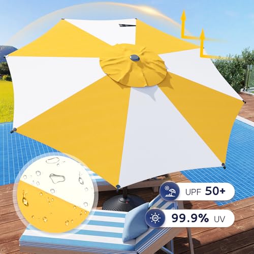 Image of Abba Patio 9FT Lyon Outdoor Patio Umbrella Outdoor Table Umbrella with Crank Market Umbrella 8 Sturdy Ribs UV Protection Waterproof and Push Button Tilt for Garden Deck Backyard Pool,Yellow & Cream