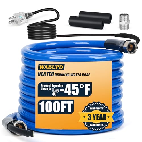 100FT Heated Water Hose for RV Heated Hose Anti-freezing Temperature Down to -50F Great Rv Accessories for Campers Livestock Agriculture (100FT)