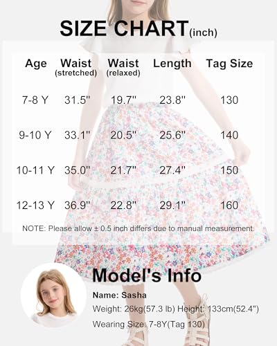 Faldas largas con estampado floral Rolanko para niñas con cintura alta y encaje 7