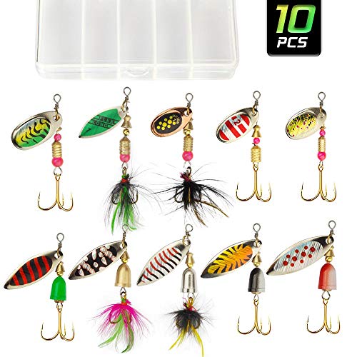 Akataka Rooster Tail Fishing Lure 10 Pcs, Bass Trout Salmon Hard Metal