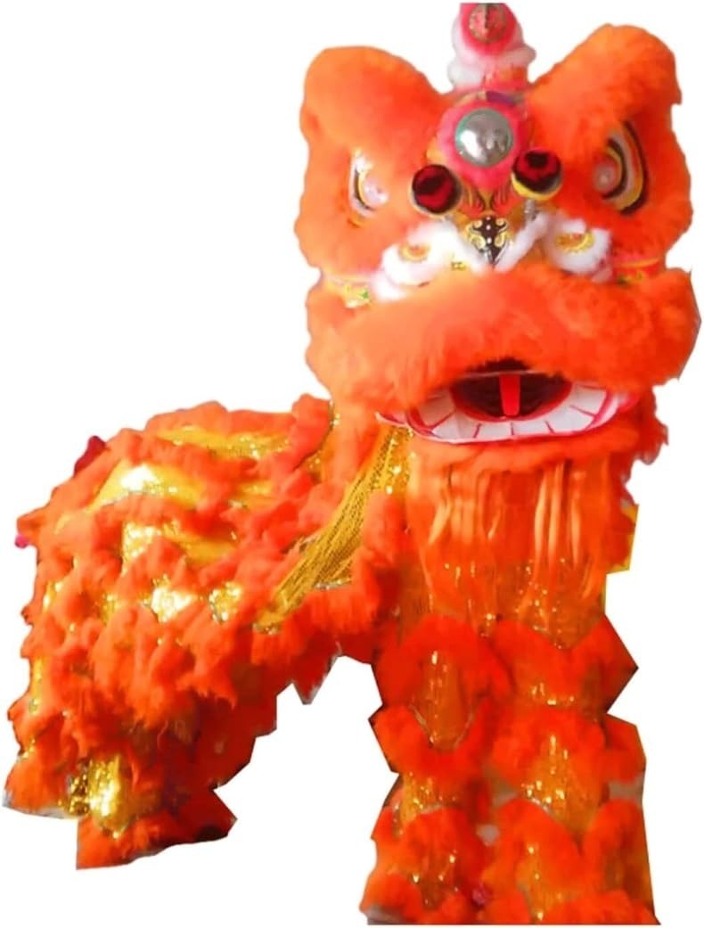 Krxsobnv Orange Lion Dance Clothes, Chinese Style Lion Dance Traditional Mascot Head Costume Outdoor Sports Party